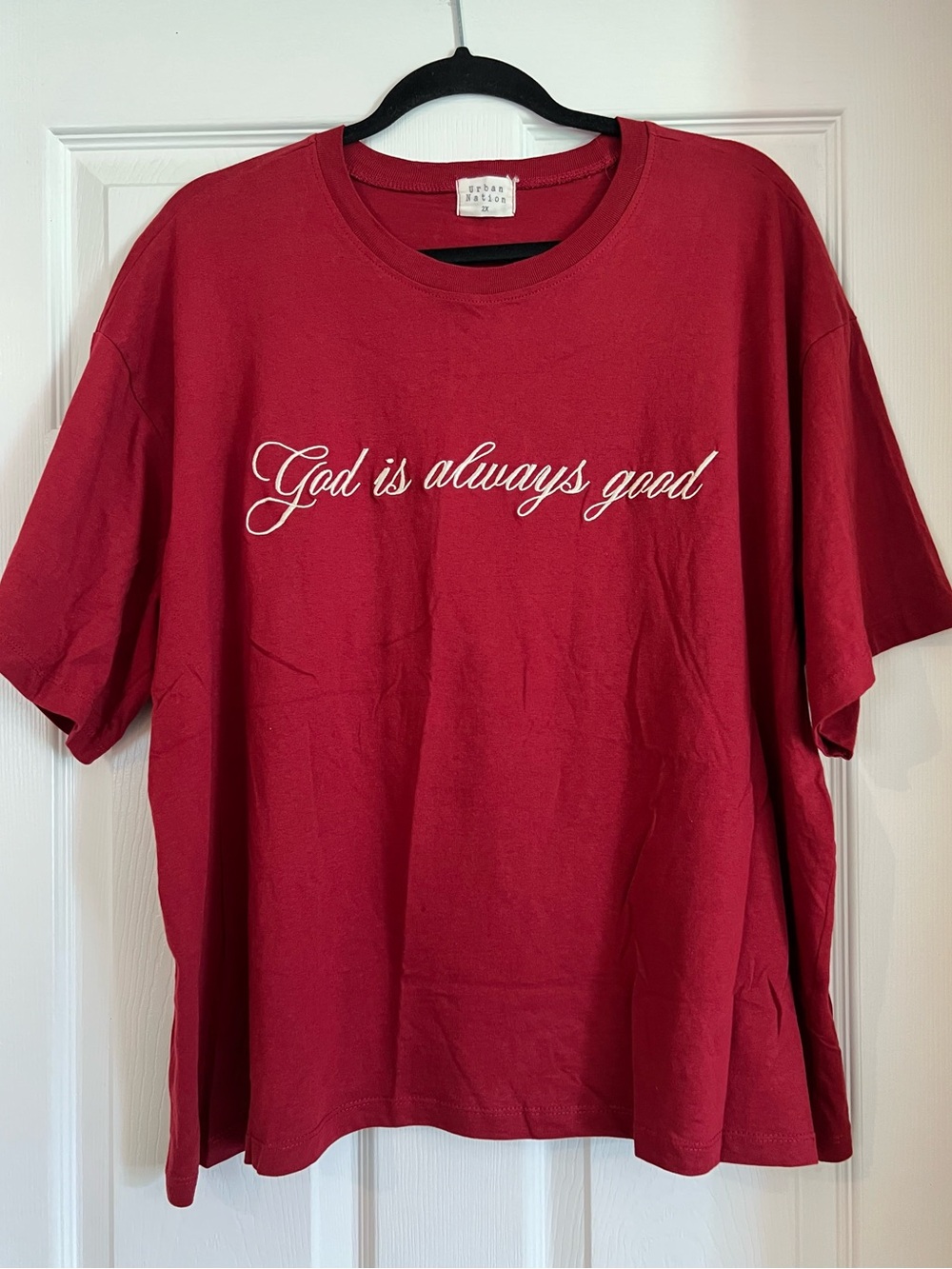 Urban Nation Women' 2XL Maroon Modal Cotton “God is Always Good” Embroidered Tee